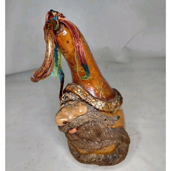 Vintage Santa Claus Gourd 9.75" Hand Painted Christmas Folk Art Sculpted Face - Picture 7 of 15